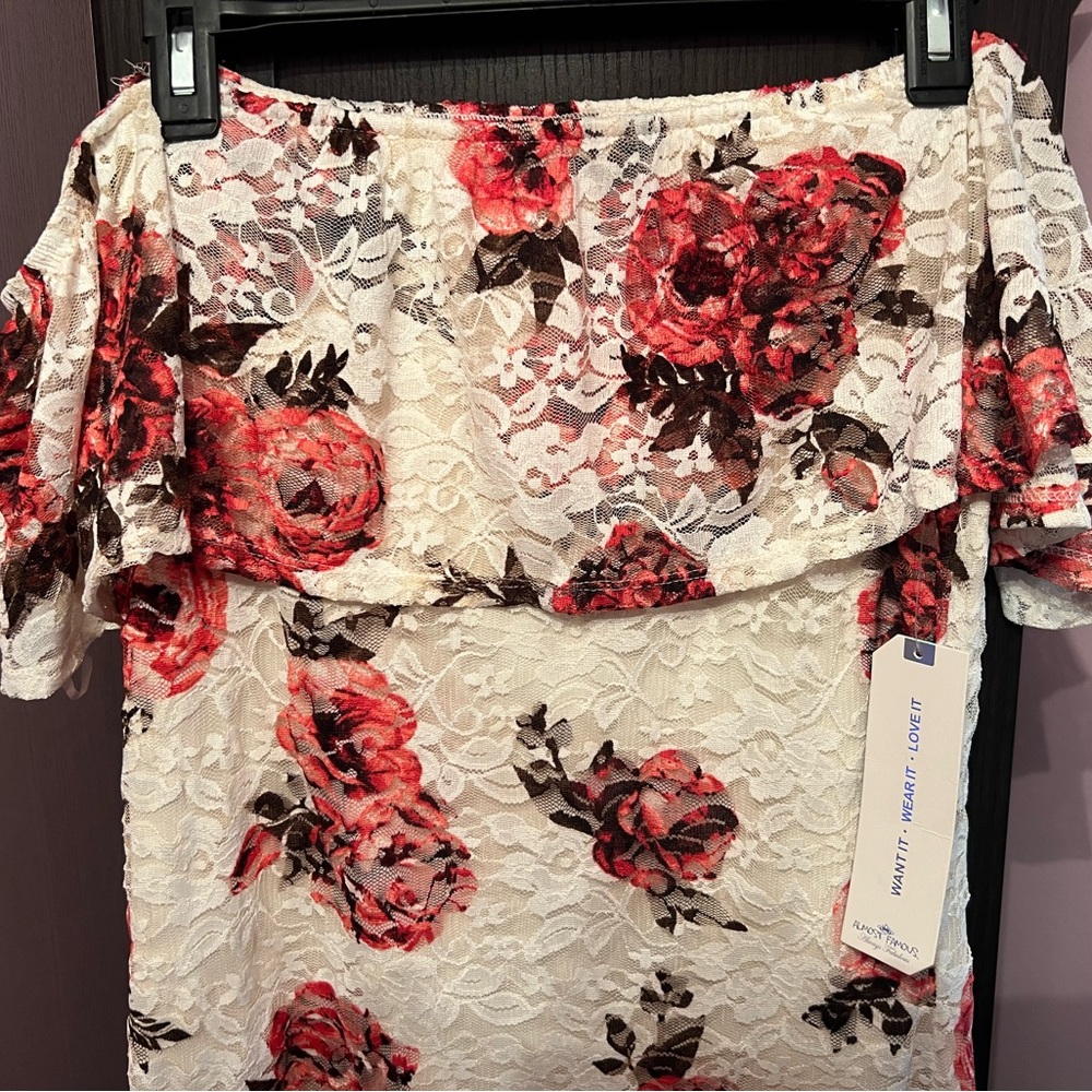 Almost Famous Red and White Floral Lace Midi Dress - Picture 2 of 6